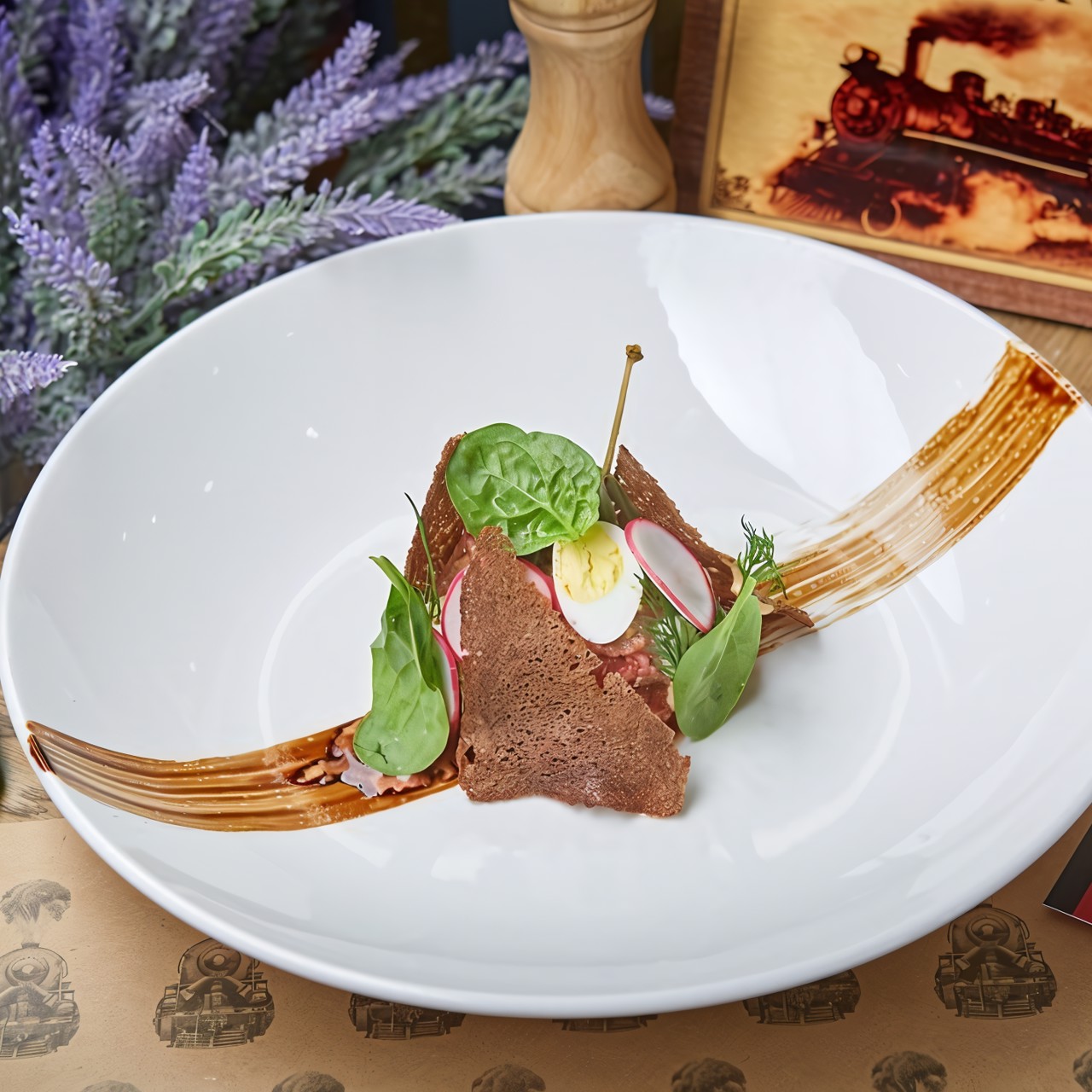 Парижский тартар из говядины с трюфельным айоли и гренками из ржаного хлеба