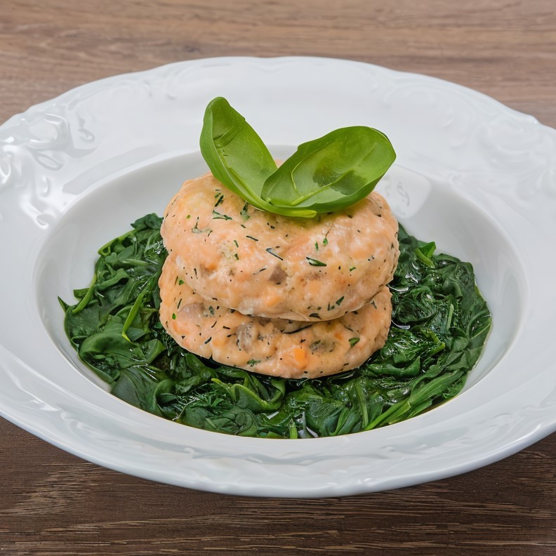Паровые рыбные котлеты со шпинатом