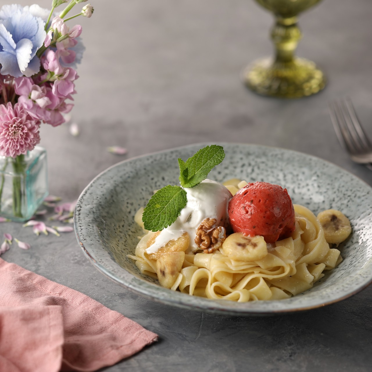 Паста феттучини с джелато