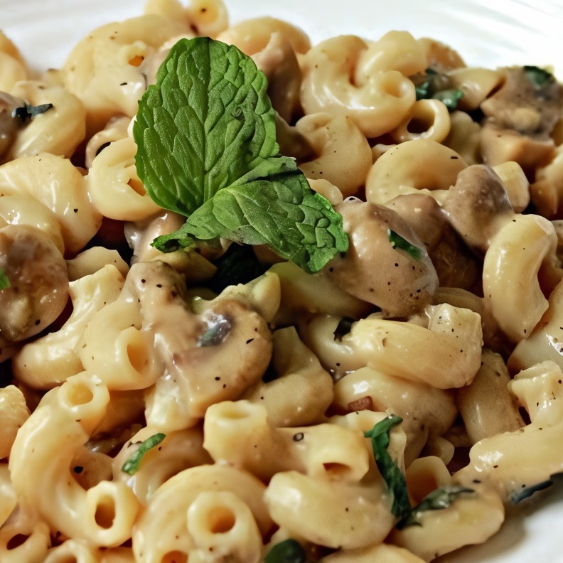 Паста с грибами и нежным мятным соусом