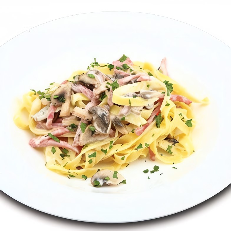 Паста с шампиньонами и ветчиной