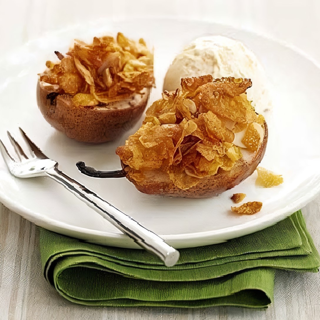 Печеные груши с кукурузными хлопьями