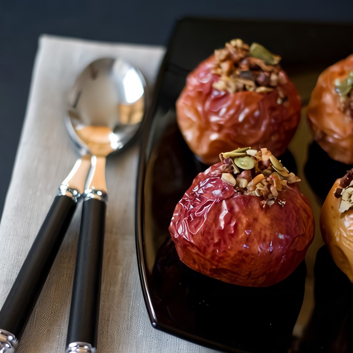 Печеные яблоки с вишней, фисташками, портвейном и апельсиновой цедрой