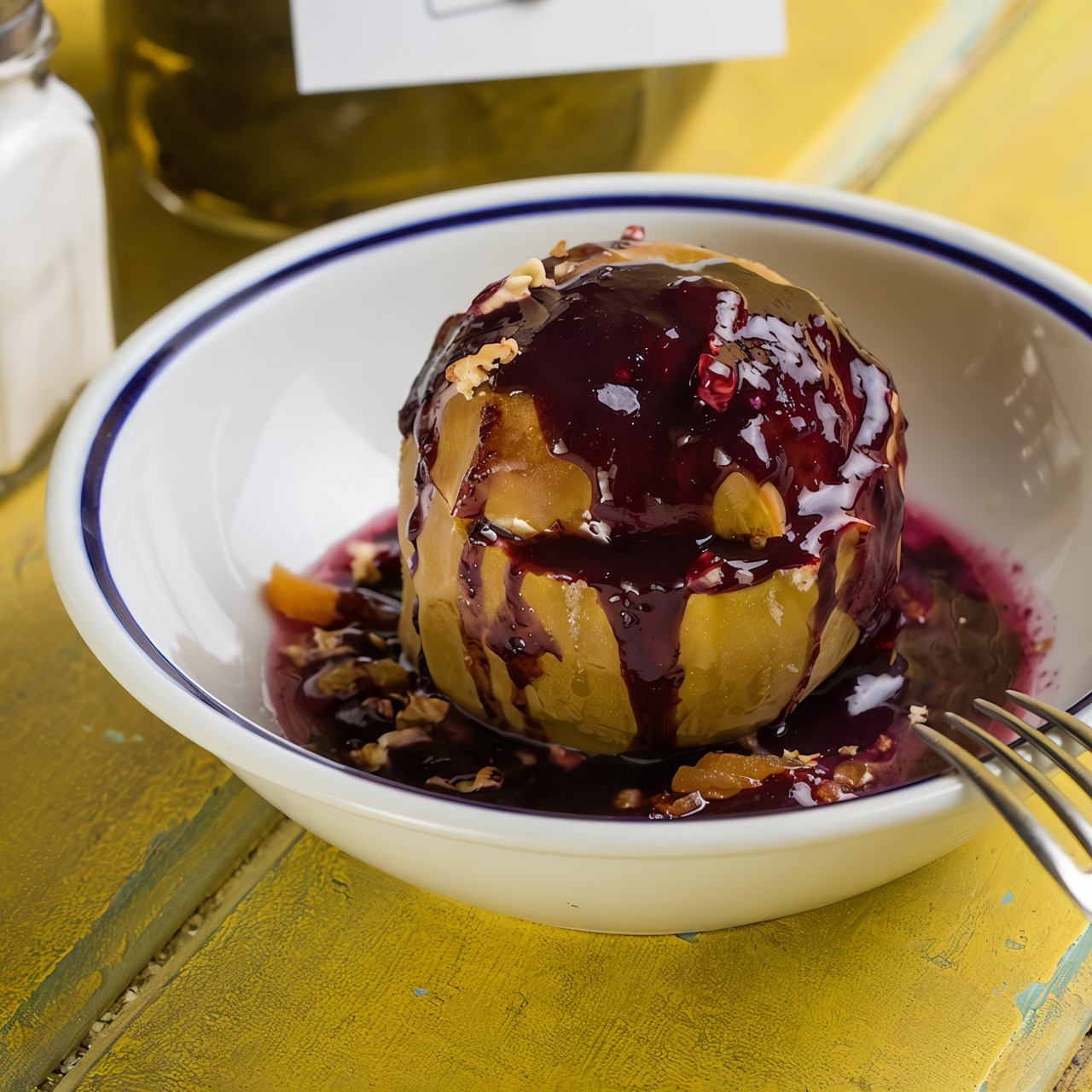 Печеное яблоко с медом, изюмом и курагой