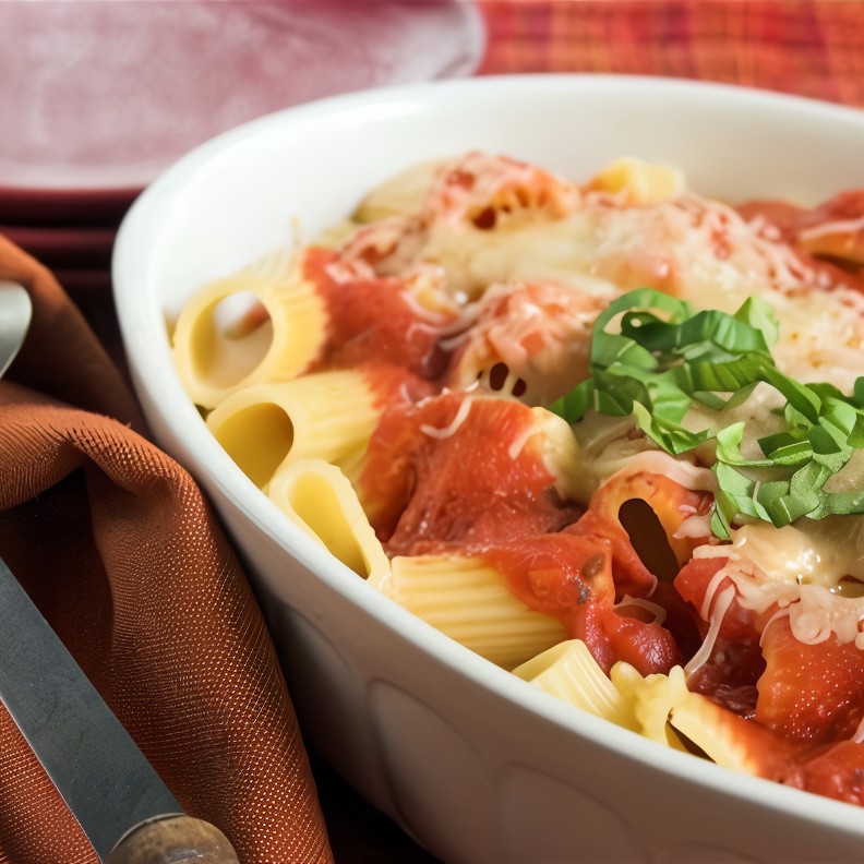 Пенне ригате с моцареллой и соусом из свежих помидоров