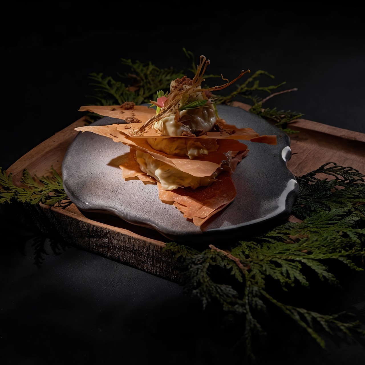 Персиковый мильфей с фундуком