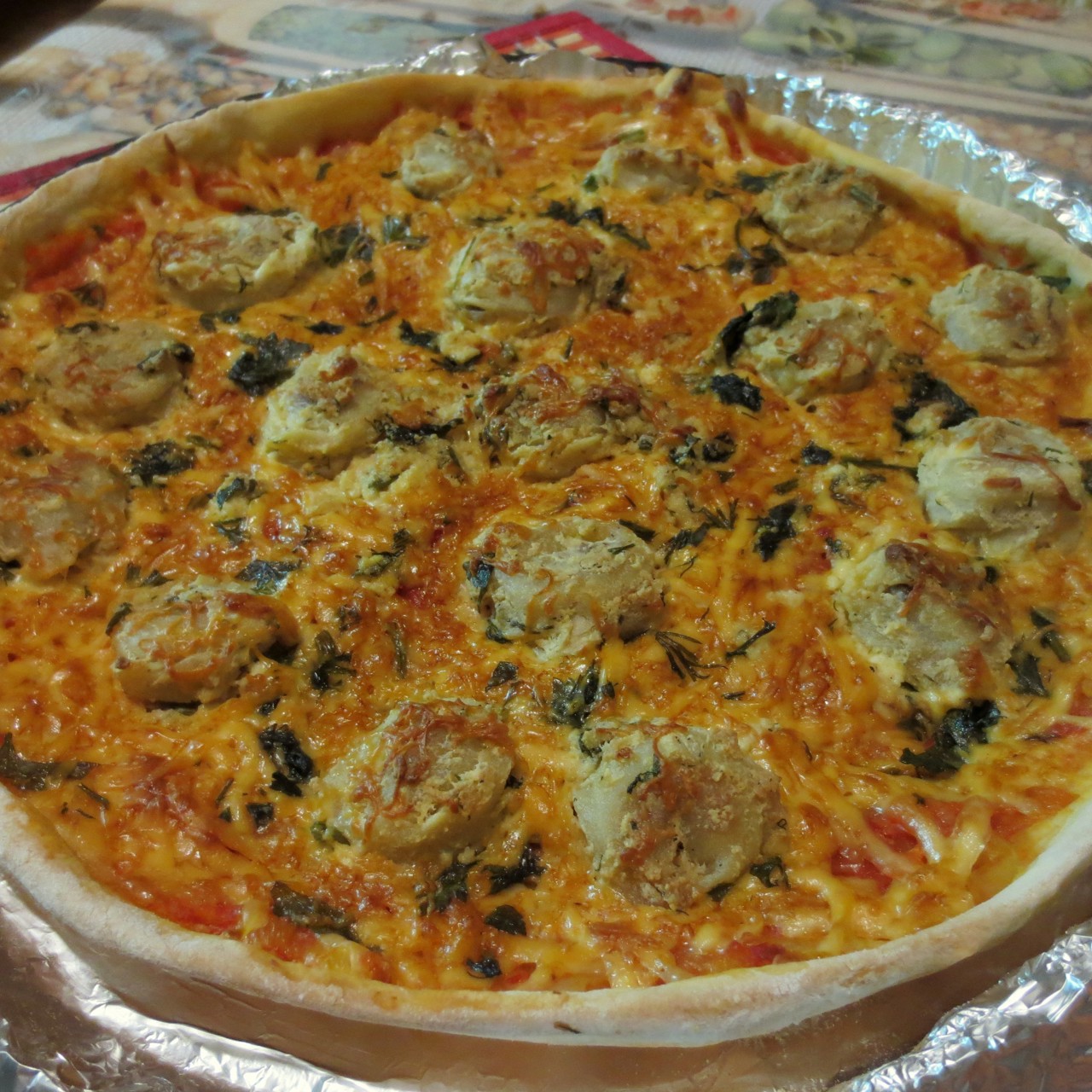 Пицца по-студенчески с пельменями