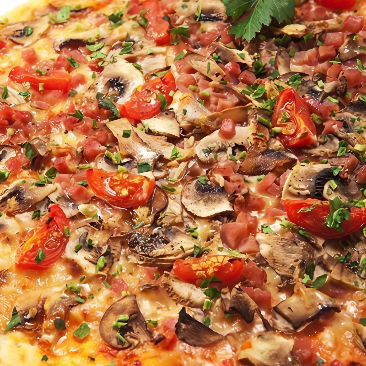 Пицца с грибами, помидорами и пряными травами