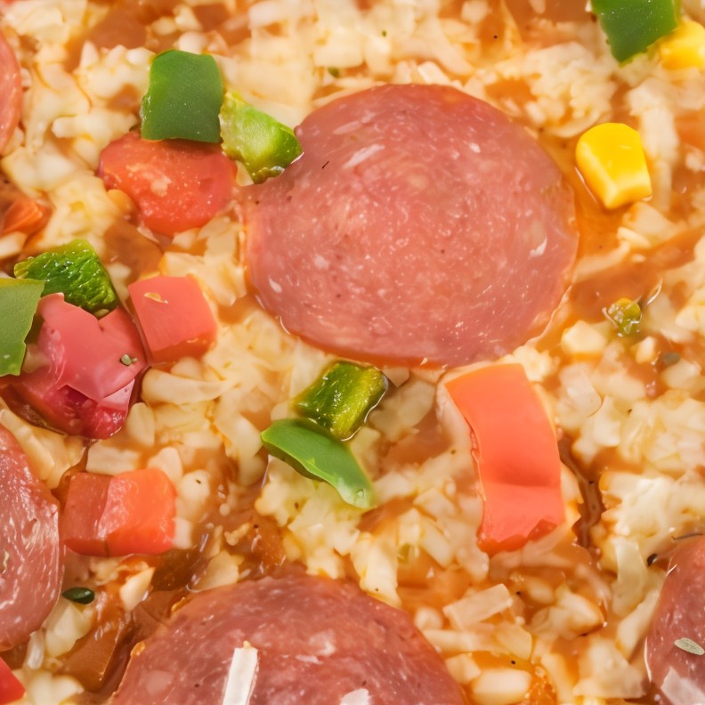 Пицца сборная c сельдью, копченой колбаской и грибами