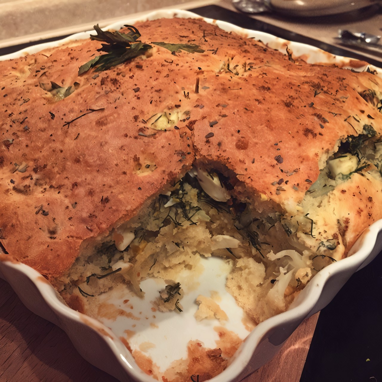 Пирог с брокколи, цветной капустой и зеленью