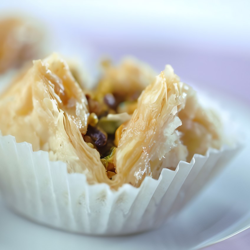 Пирожки из теста фило с начинкой из баклажанов, фисташек и феты