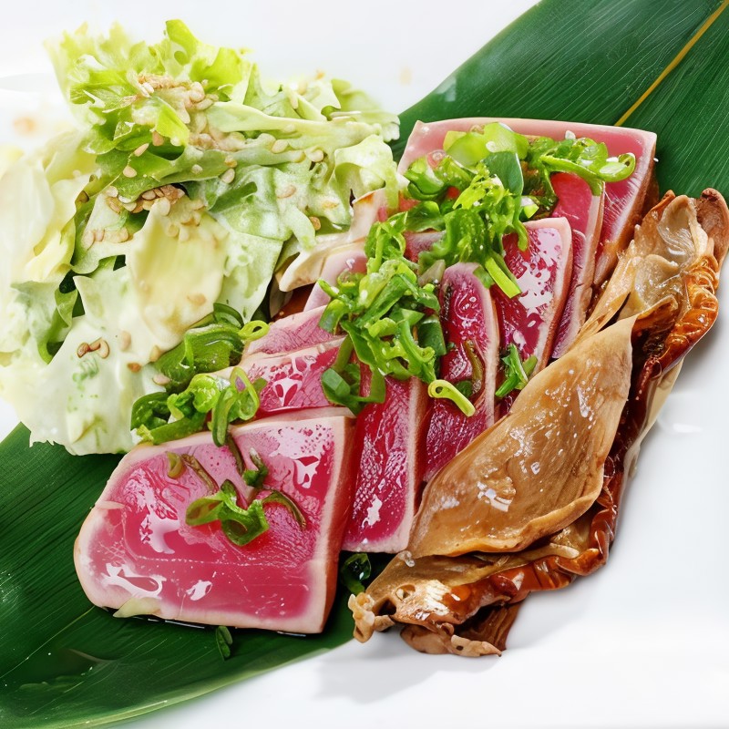 Подрумяненный тунец с Пармезаном, рукколой и мидиями