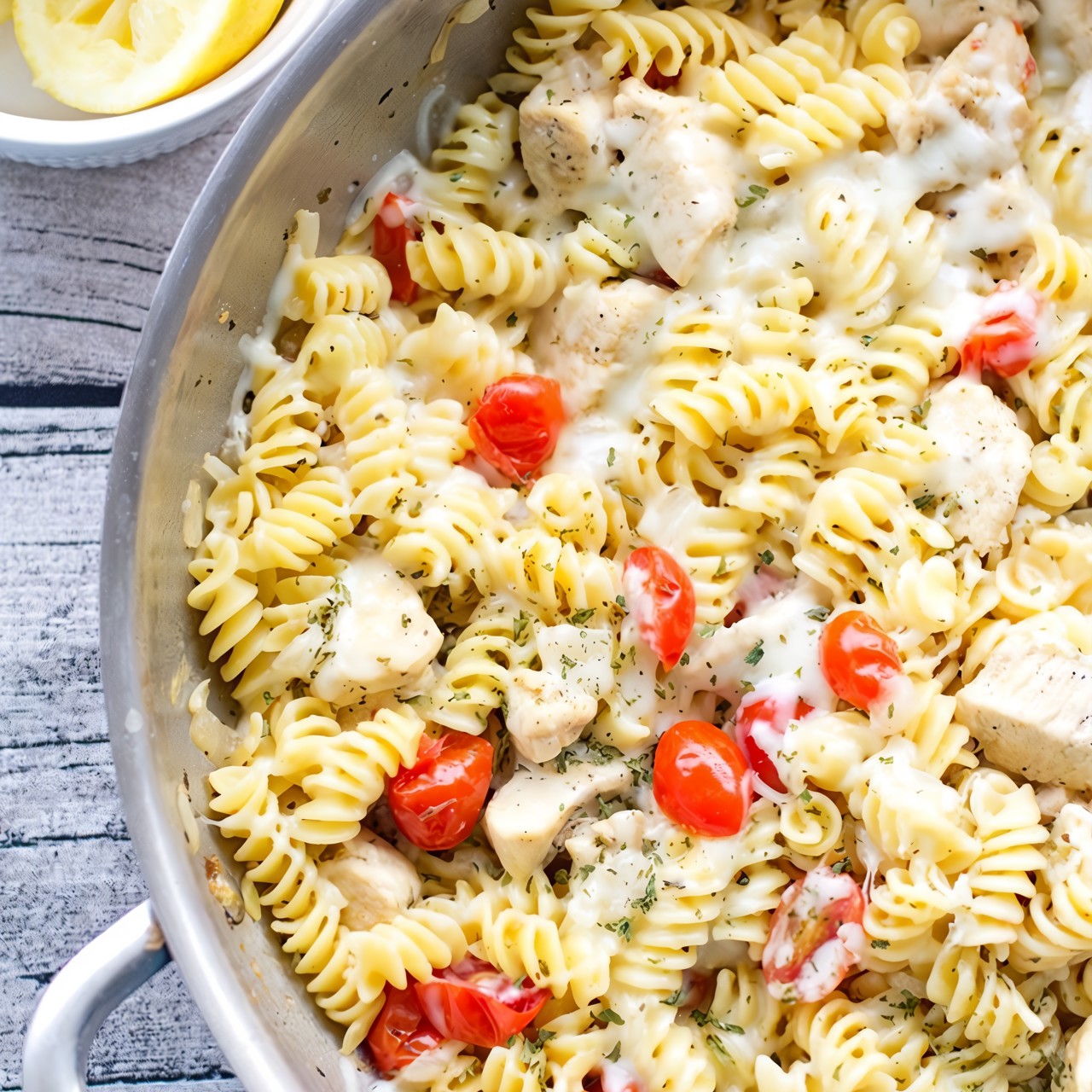 Пряная паста с курицей и помидорами