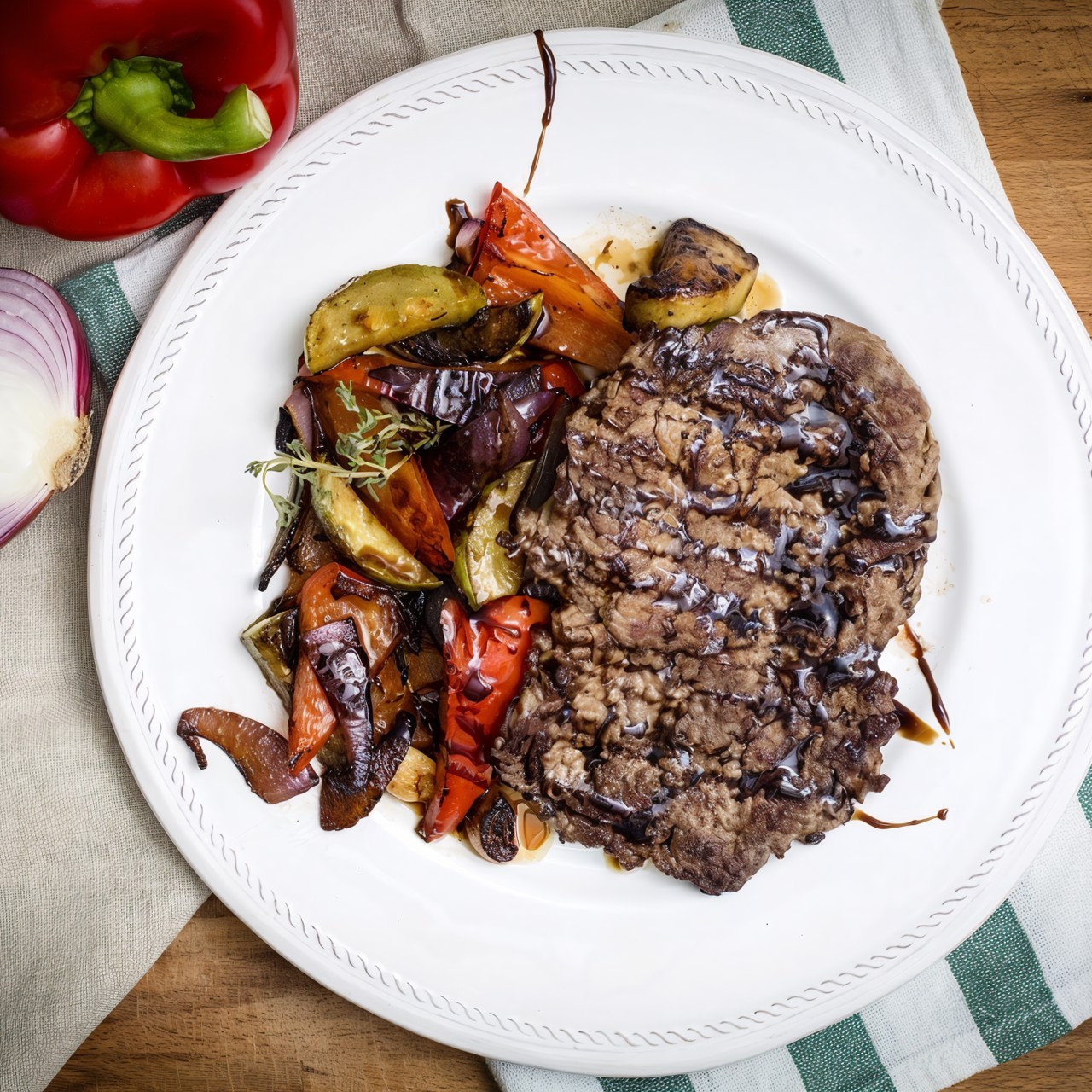 Рамштекс с овощами