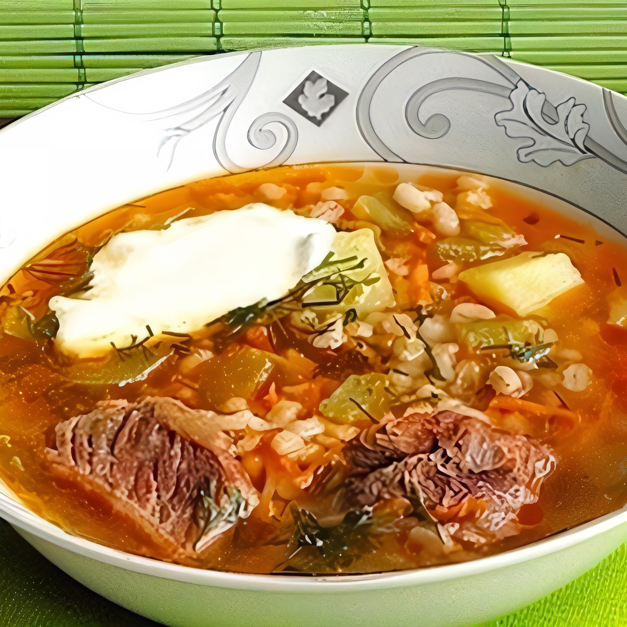 Рассольник с перловкой