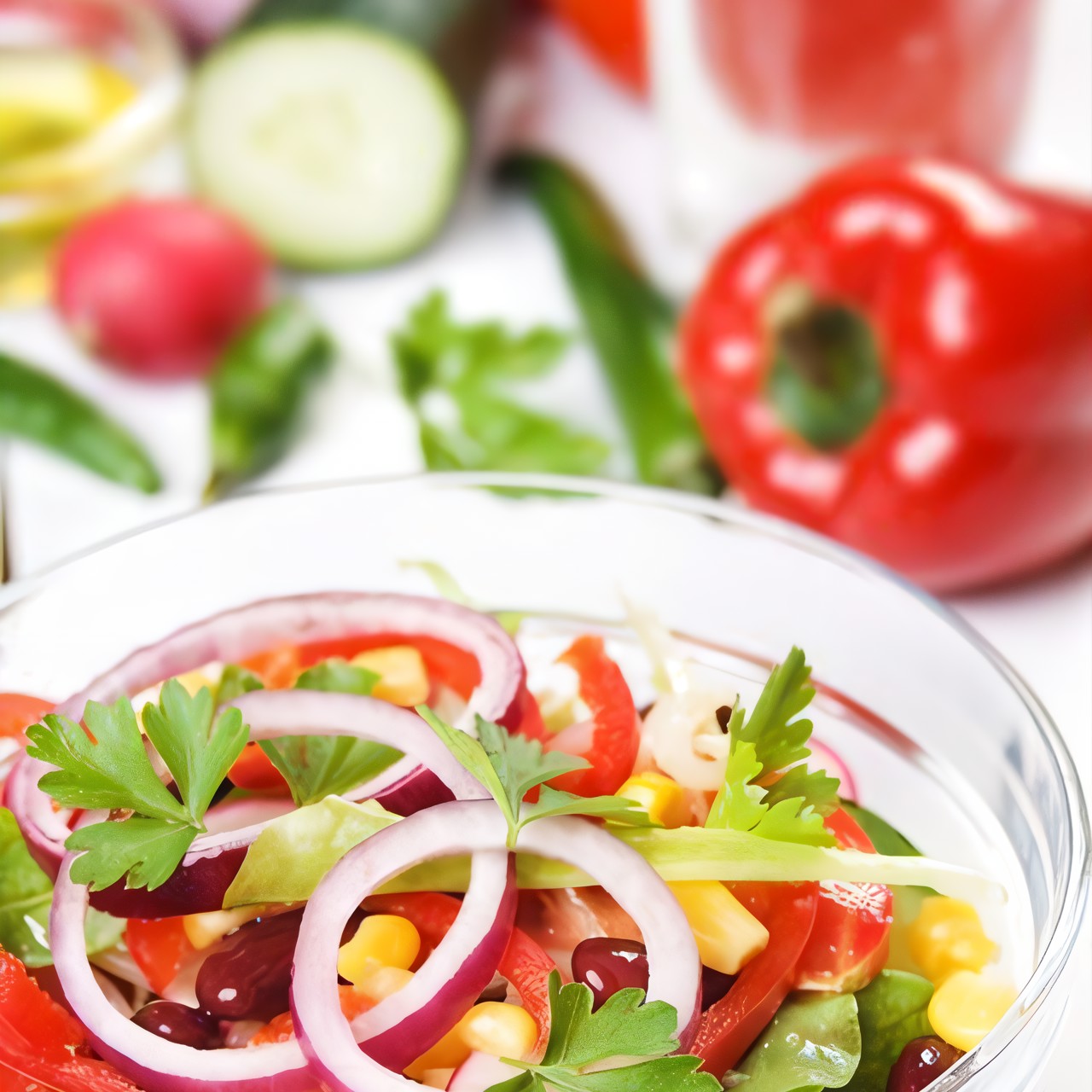 Разноцветный фасолевый салат с кукурузой