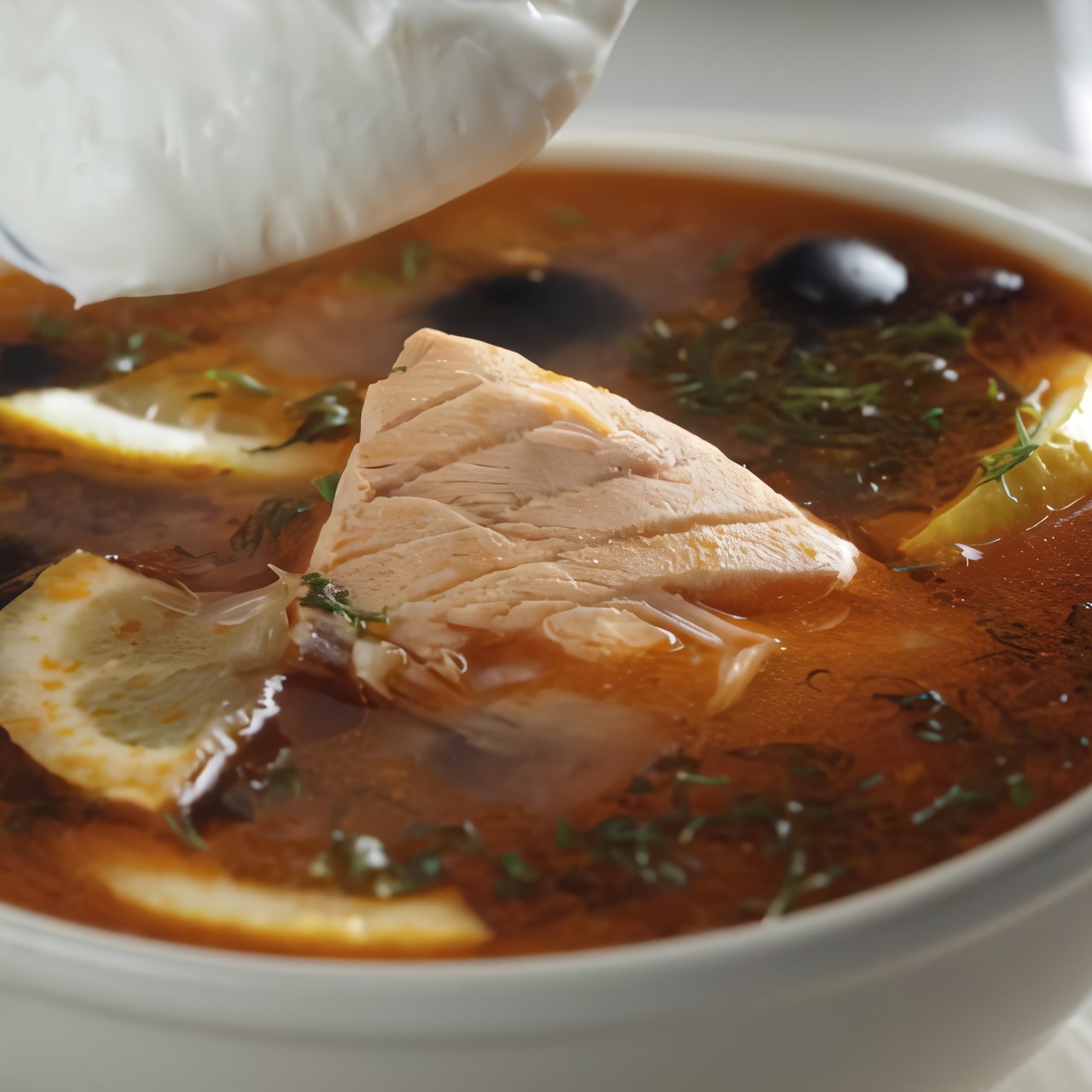 Рыбная солянка с кальмарами