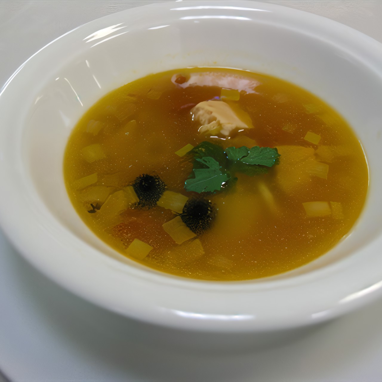 Рыбный суп с лососем, дорадой и кальмарами