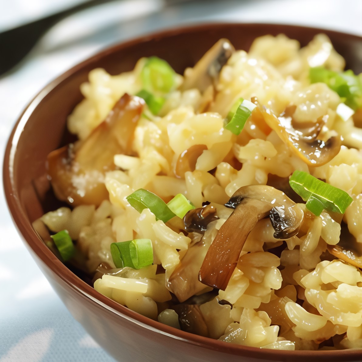 Рис с лесными грибами и зеленым луком