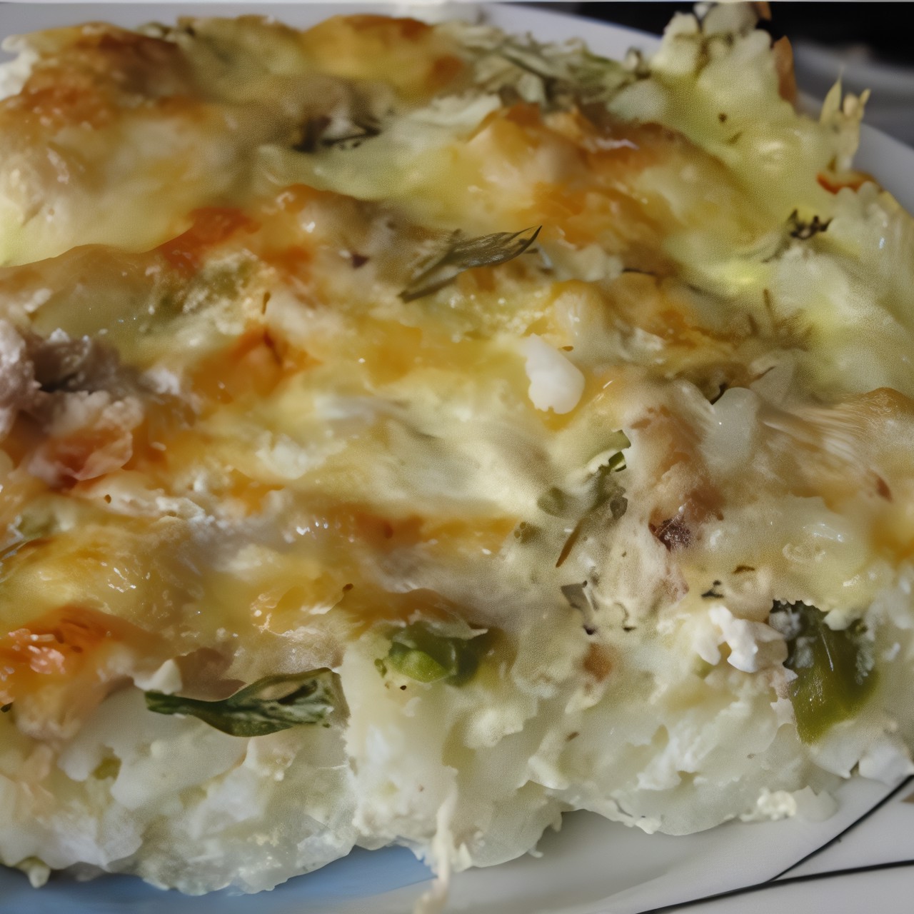 Рисовая запеканка с курицей и соусом бешамель