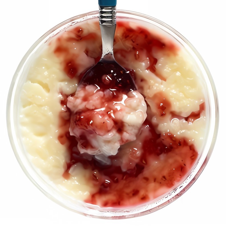 Ризотто с кокосовым молоком, печеными сливами и красной смородиной