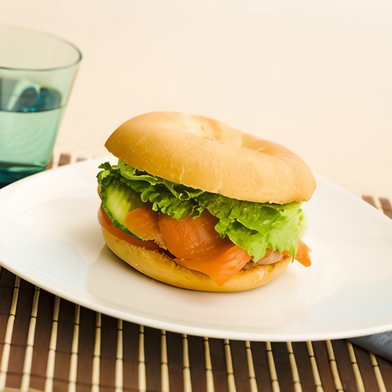 Рогалик с копченой лососиной и авокадо