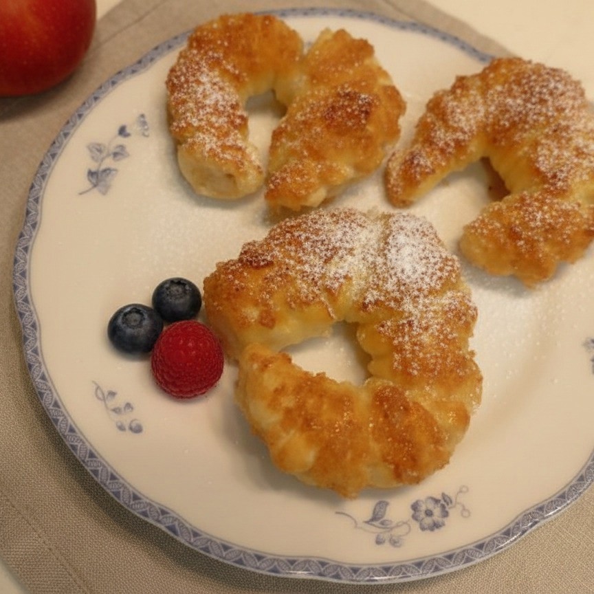 Рогалики-подковки с яблоком из слоеного теста