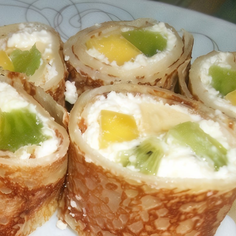 Роллы с фруктами и творогом
