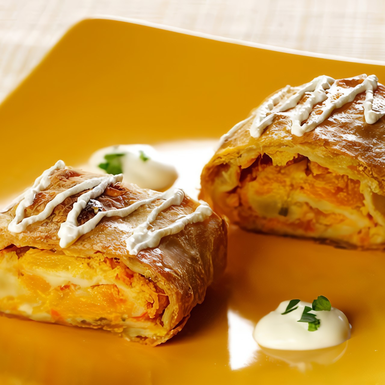 Рулет из слоеного теста с тыквой (тыквенник)