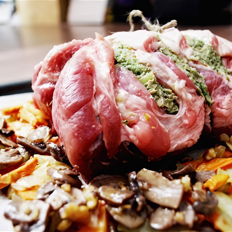 Рулет из свинины с овощами