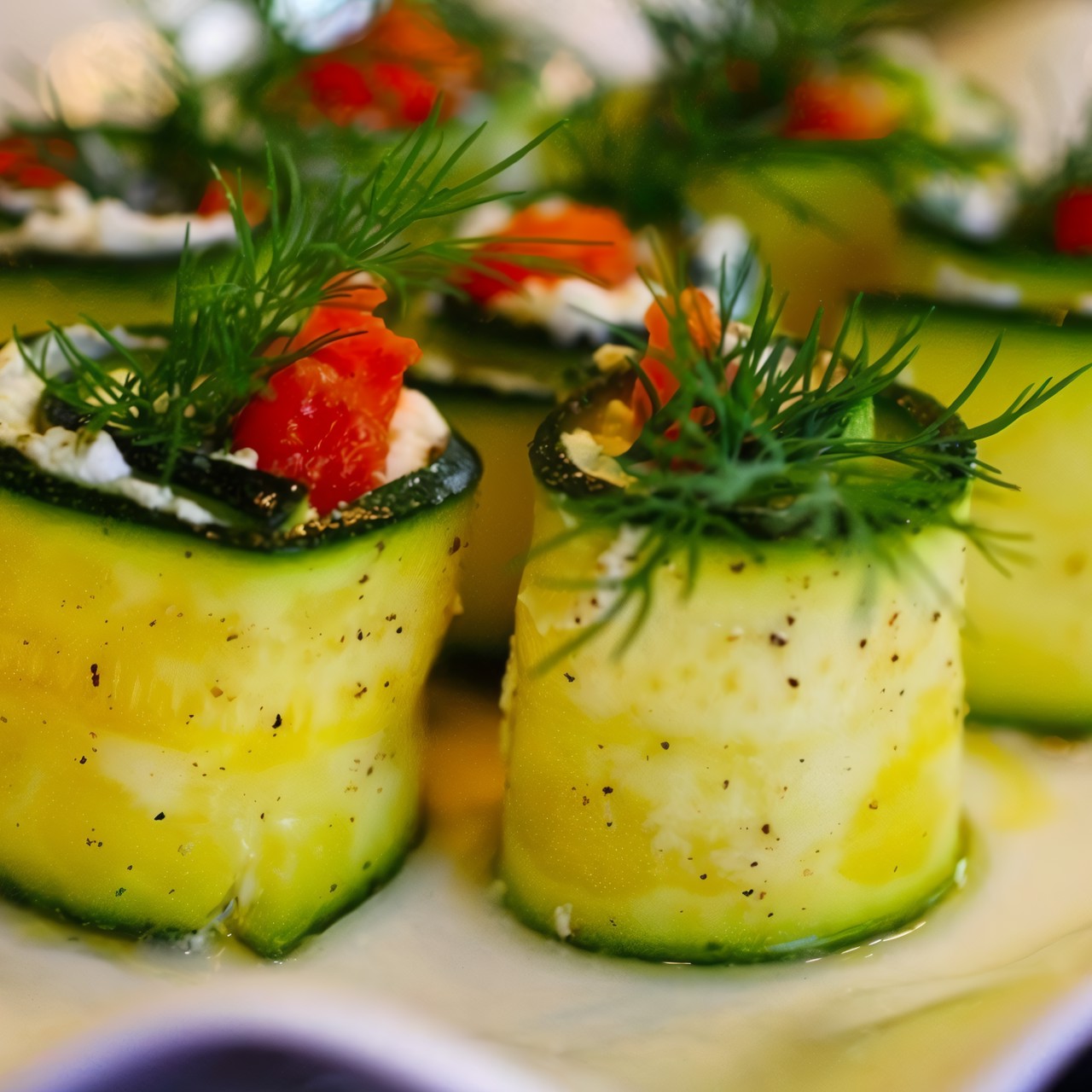 Рулетики из цукини с копченой семгой