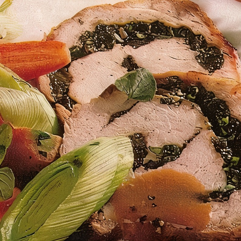 Рулетики из индейки со шпинатом и сыром в беконе