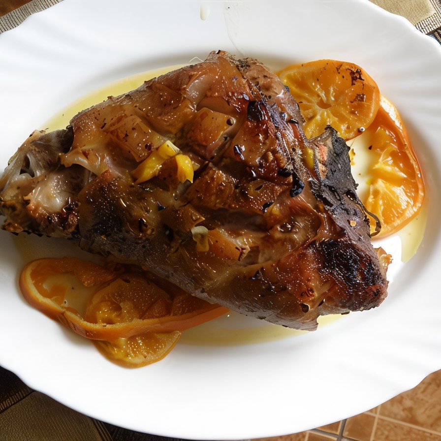 Рулька свиная, запеченая на мандаринах
