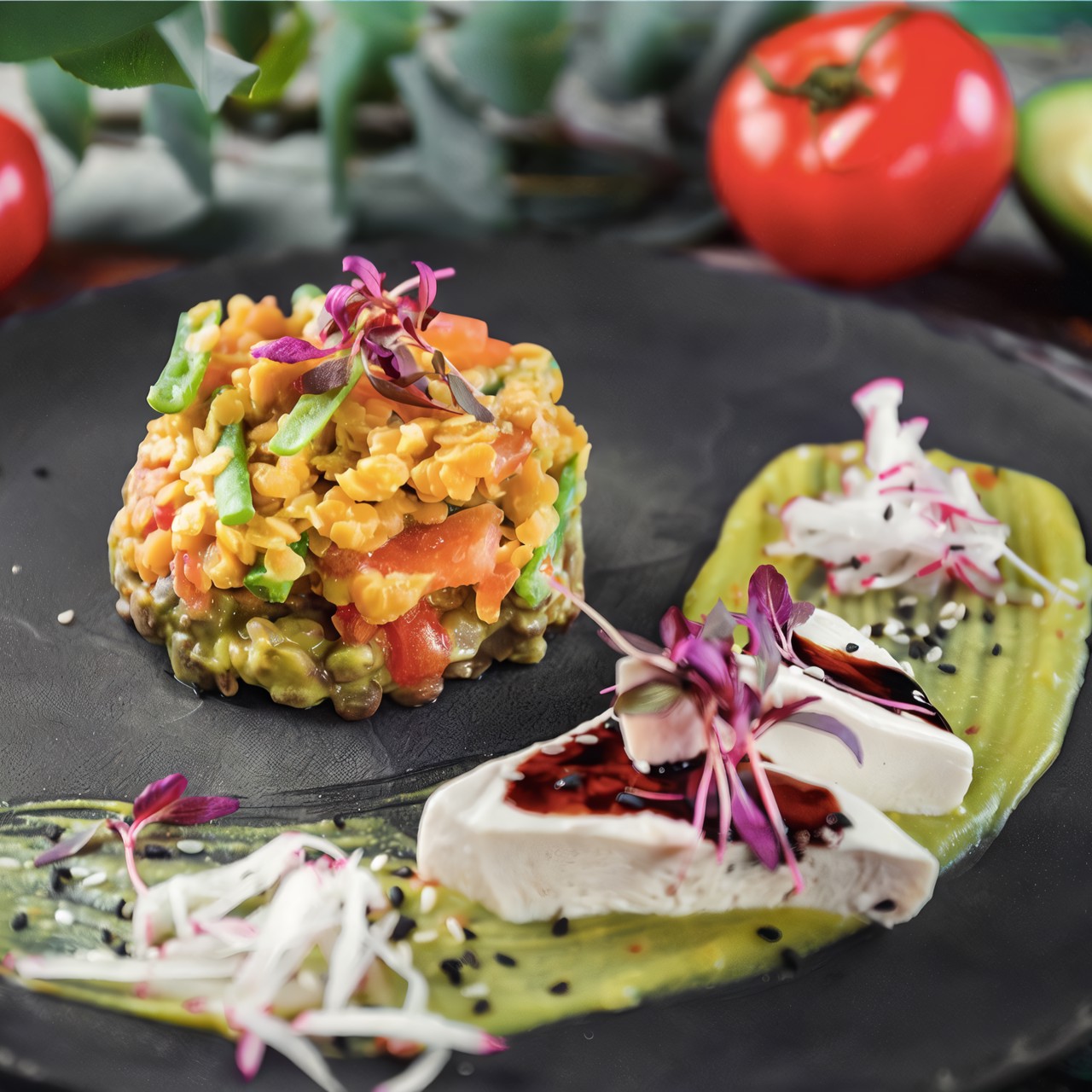 Салат чечевицы c тофу и майонезом из фасоли