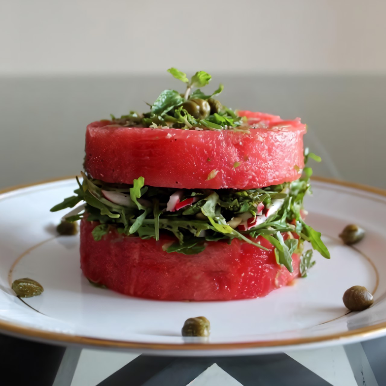 Салат из арбуза, рукколы и редиса