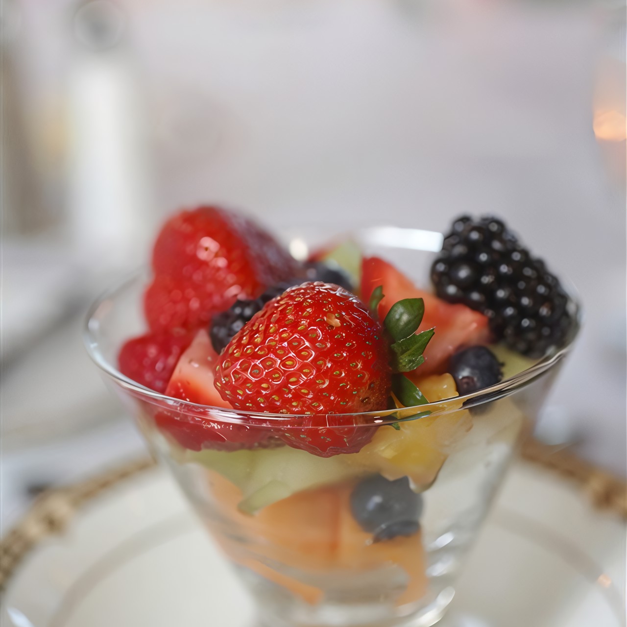 Салат из фруктов и ягод с мятой