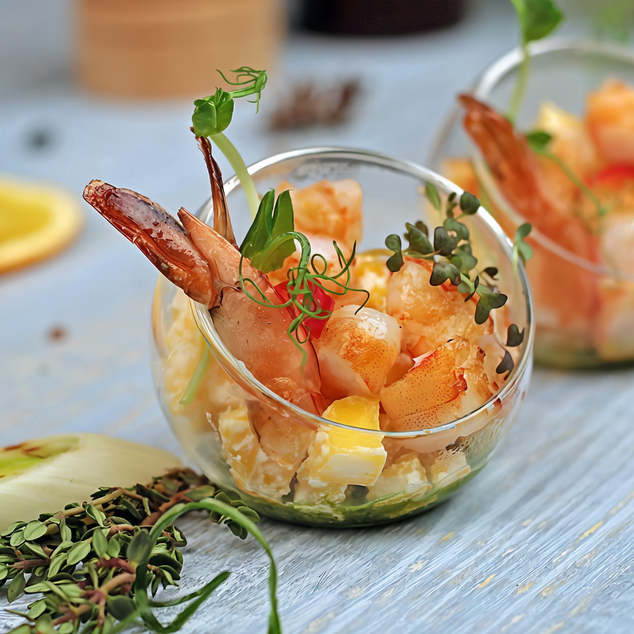 Салат из манго с креветками