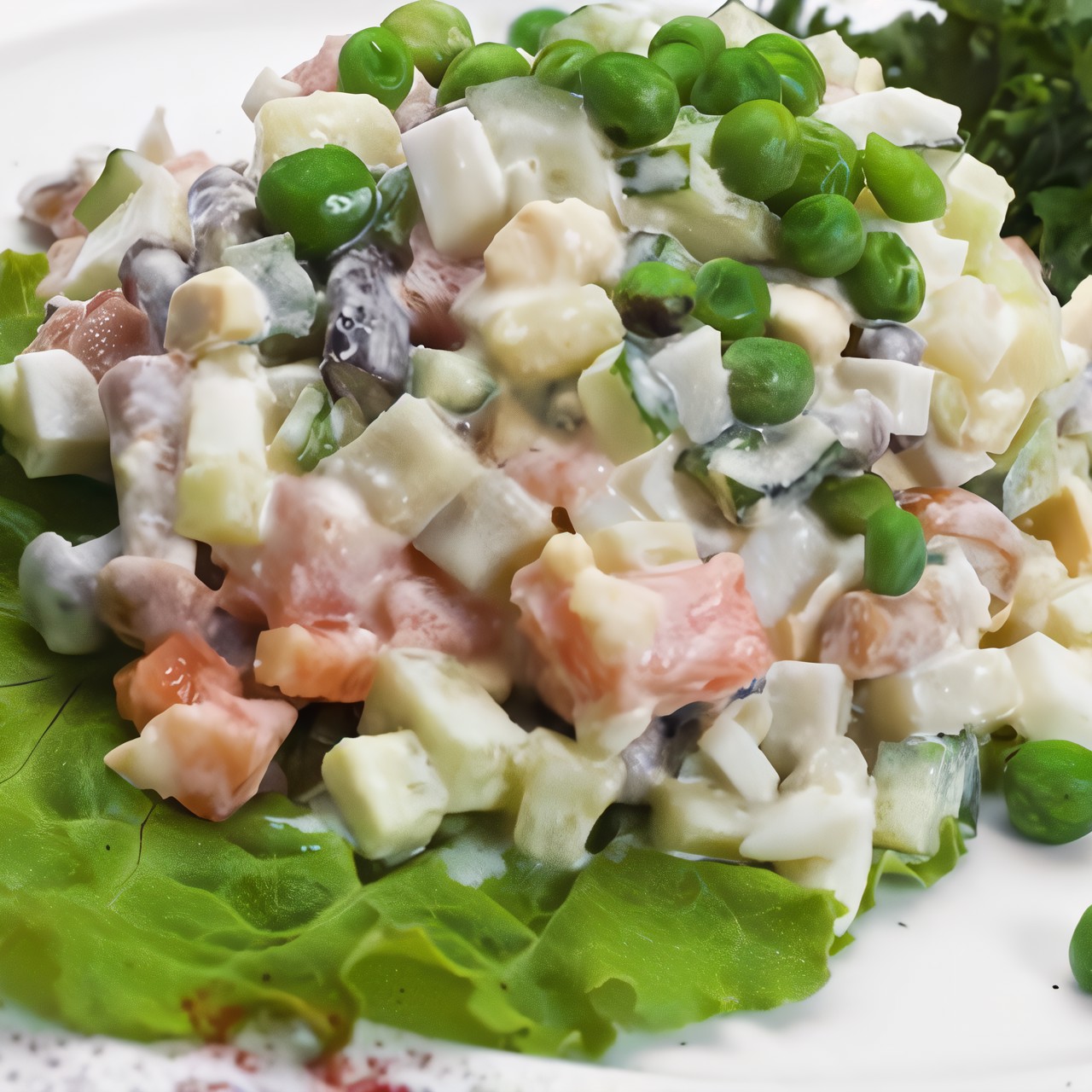 Салат из овощей с ветчиной, йогуртом и анчоусами