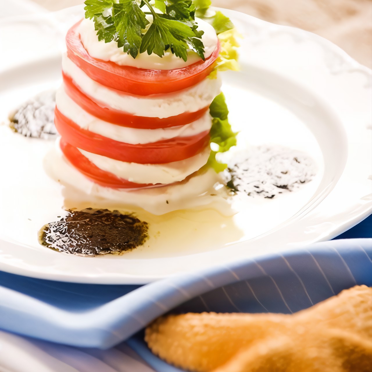 Салат из помидоров и козьего сыра с базиликовым винегретом