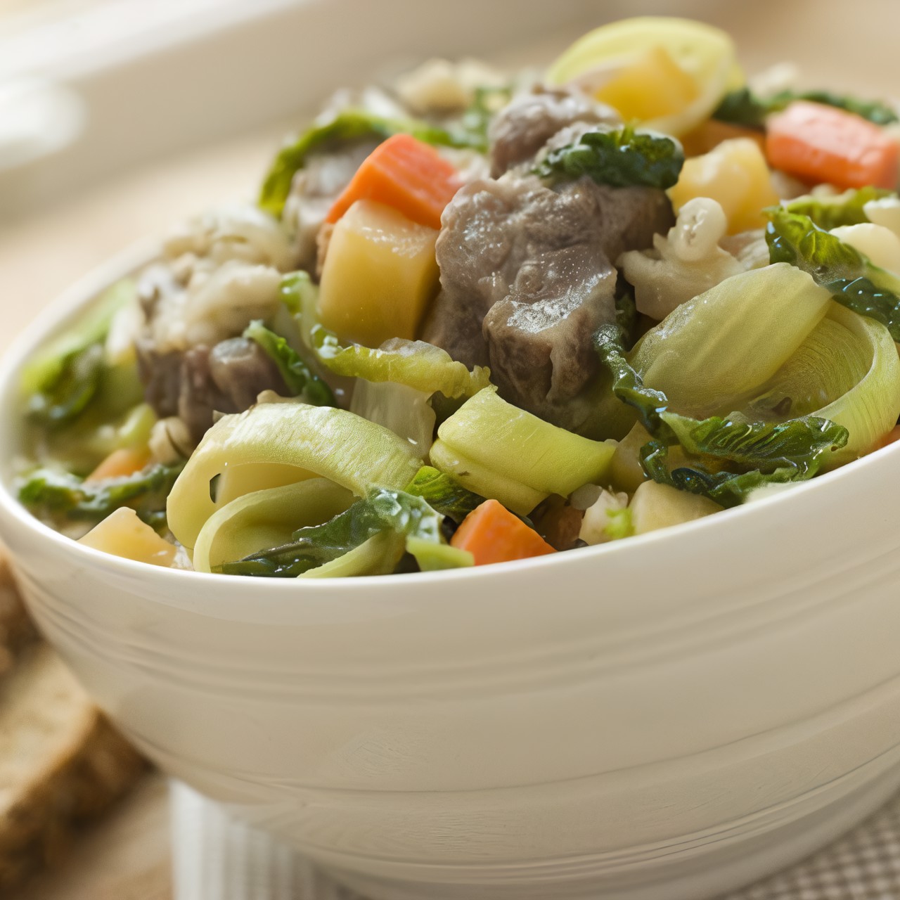 Салат из телятины с луком, морковью и сельдереем