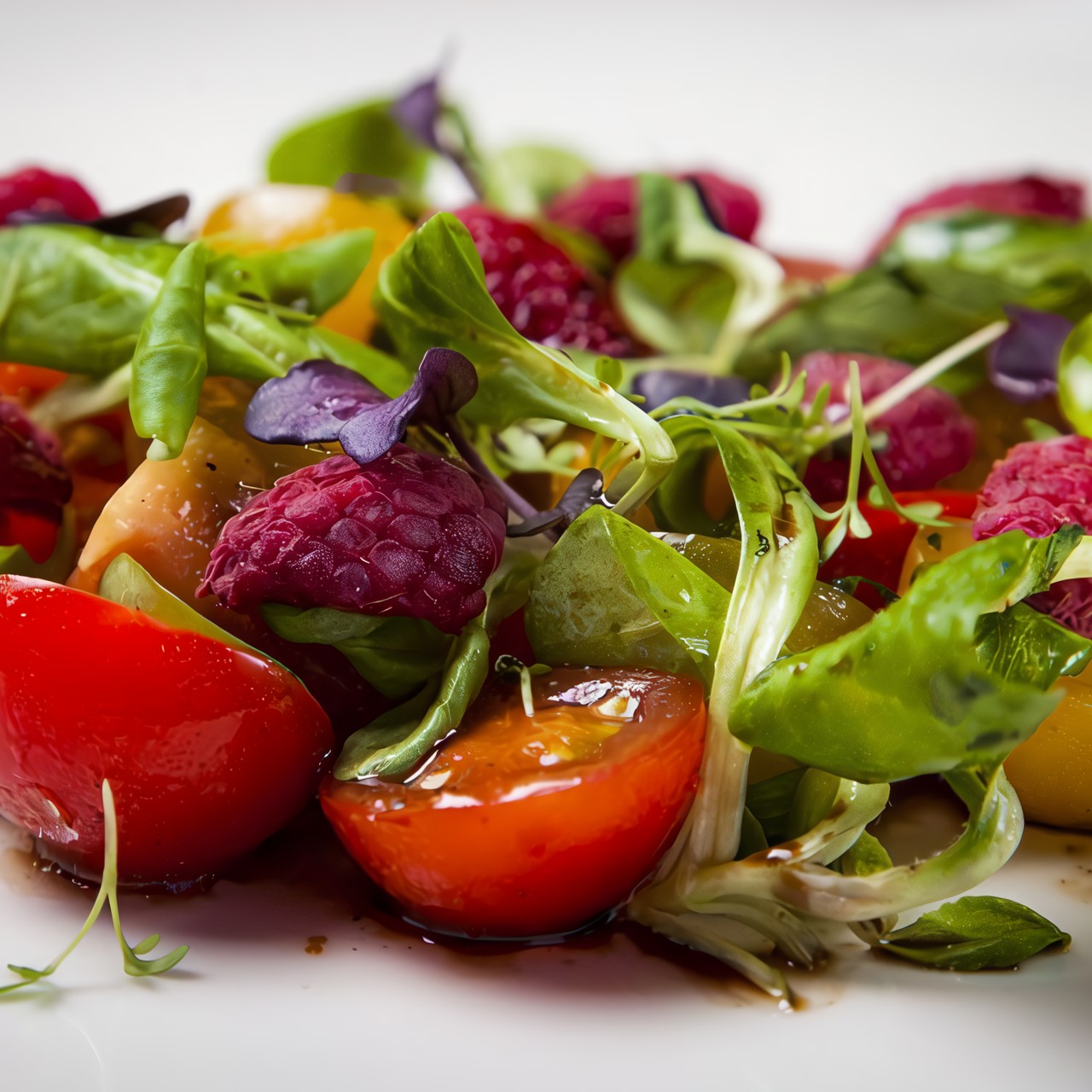 Салат из трех видов томатов и свежей малины