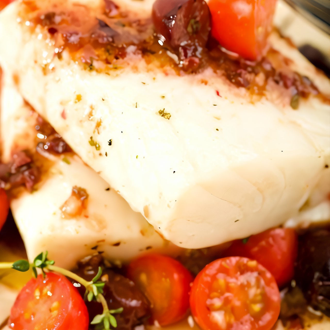 Салат из трески и томатов с ароматной кунжутной заправкой