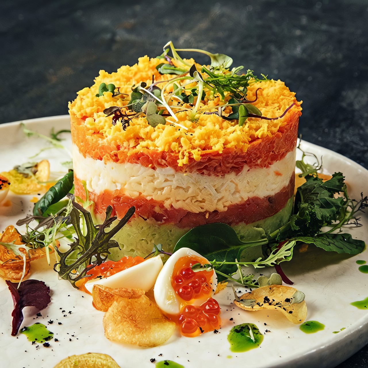 Салат «Мимоза» со шпинатом