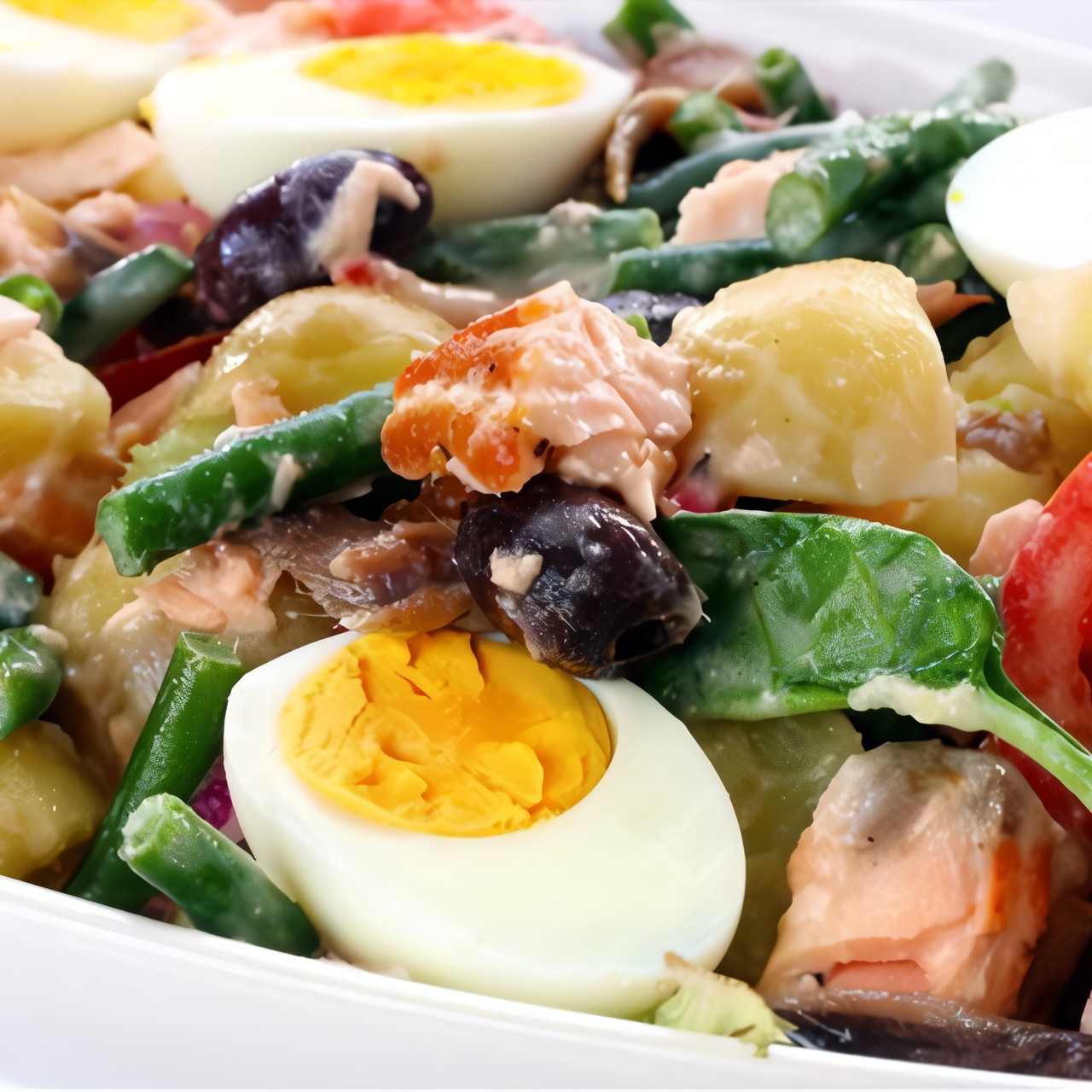 Салат нисуаз со свежим тунцом и горчичной заправкой