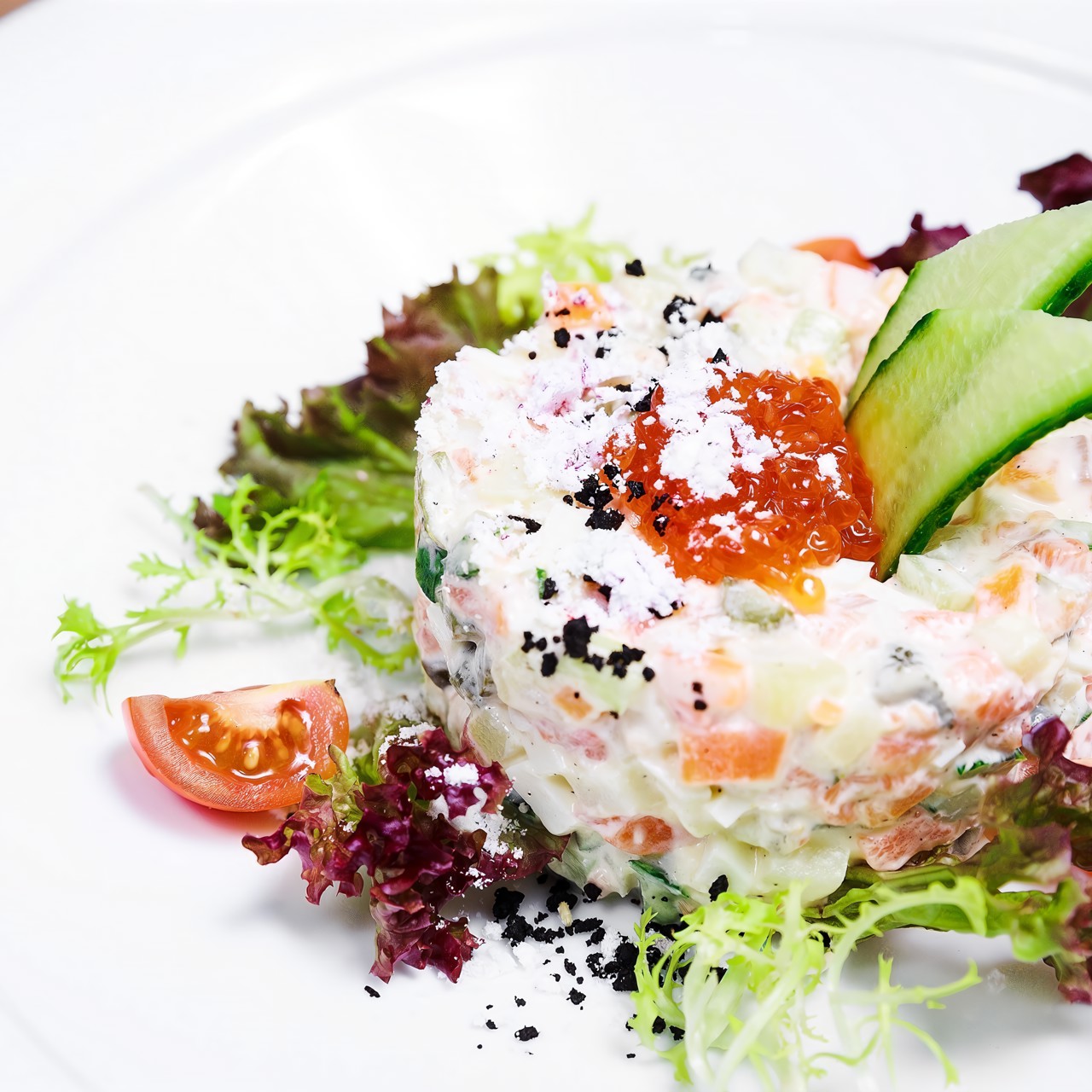 Салат оливье с лососем от ресторана