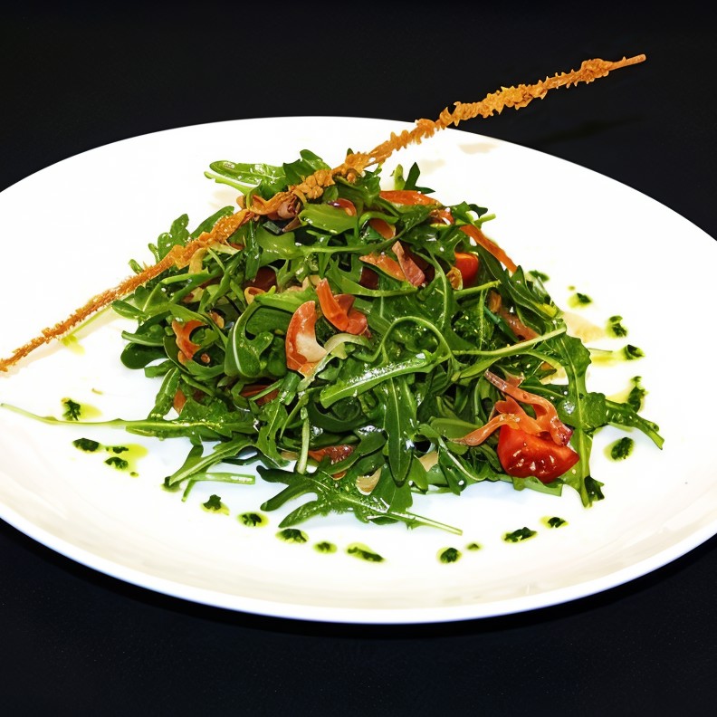 Салат с блинчиком и слабосоленым лососем