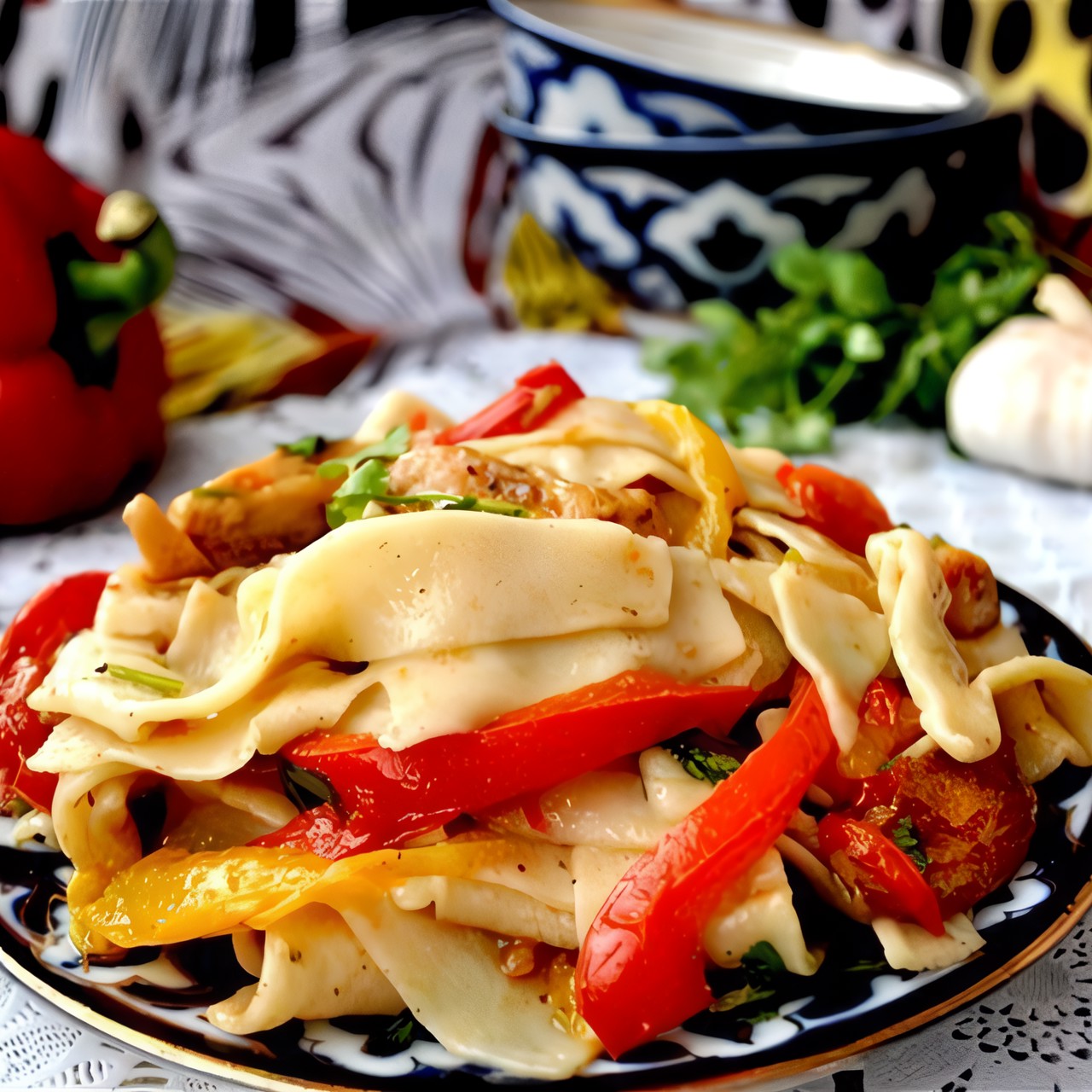 Салат с домашней лапшой и курицей