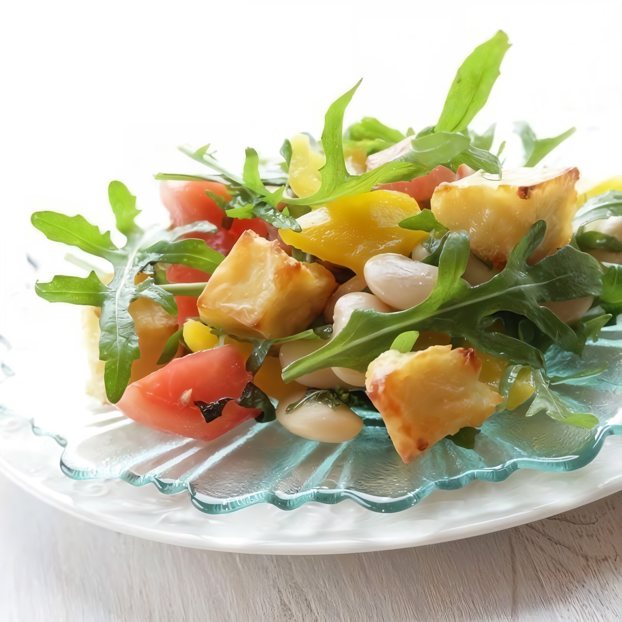 Салат с фасолью, рукколой и козьим сыром