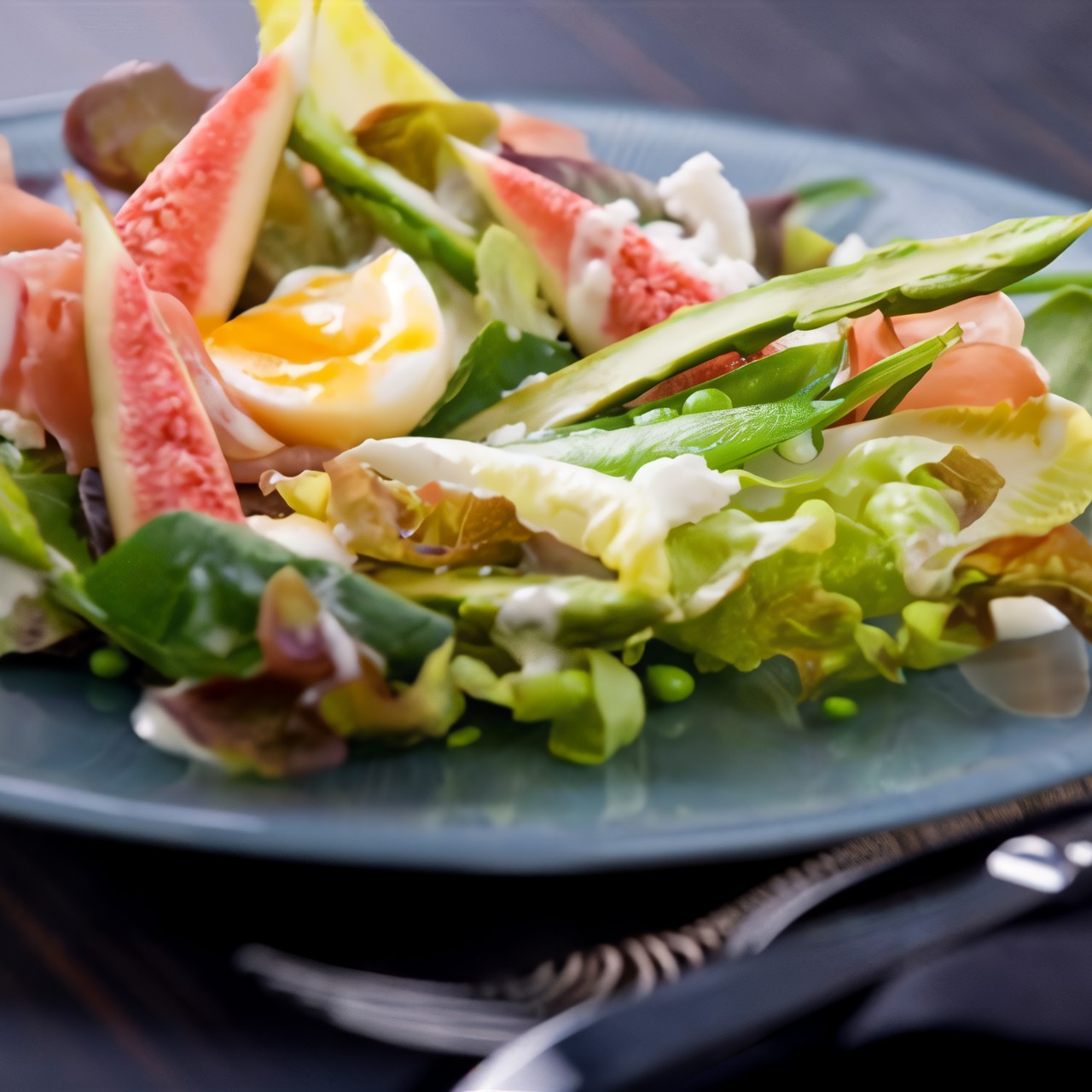 Салат с инжиром, прошутто и соусом  айоли