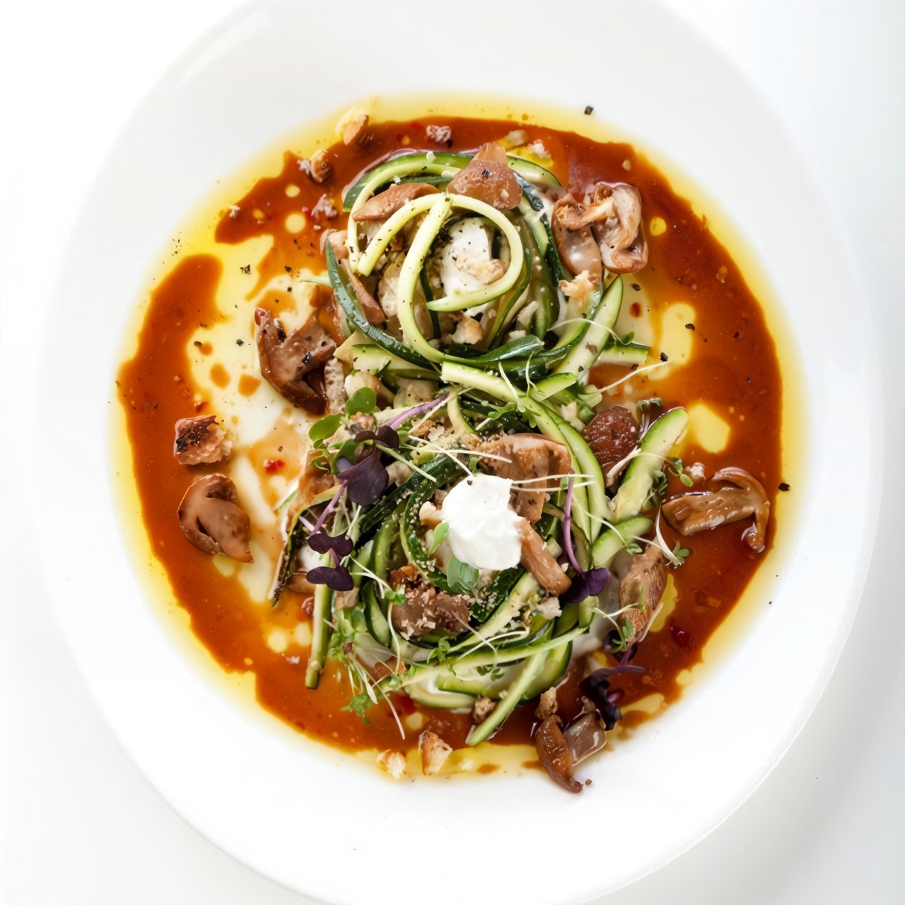 Салат с маринованными цукини, грибами и маскарпоне